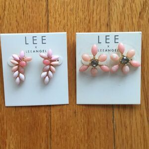 — Lee X Lee Angel — 2 Pair Pink‎ Gem Stone Earrings
